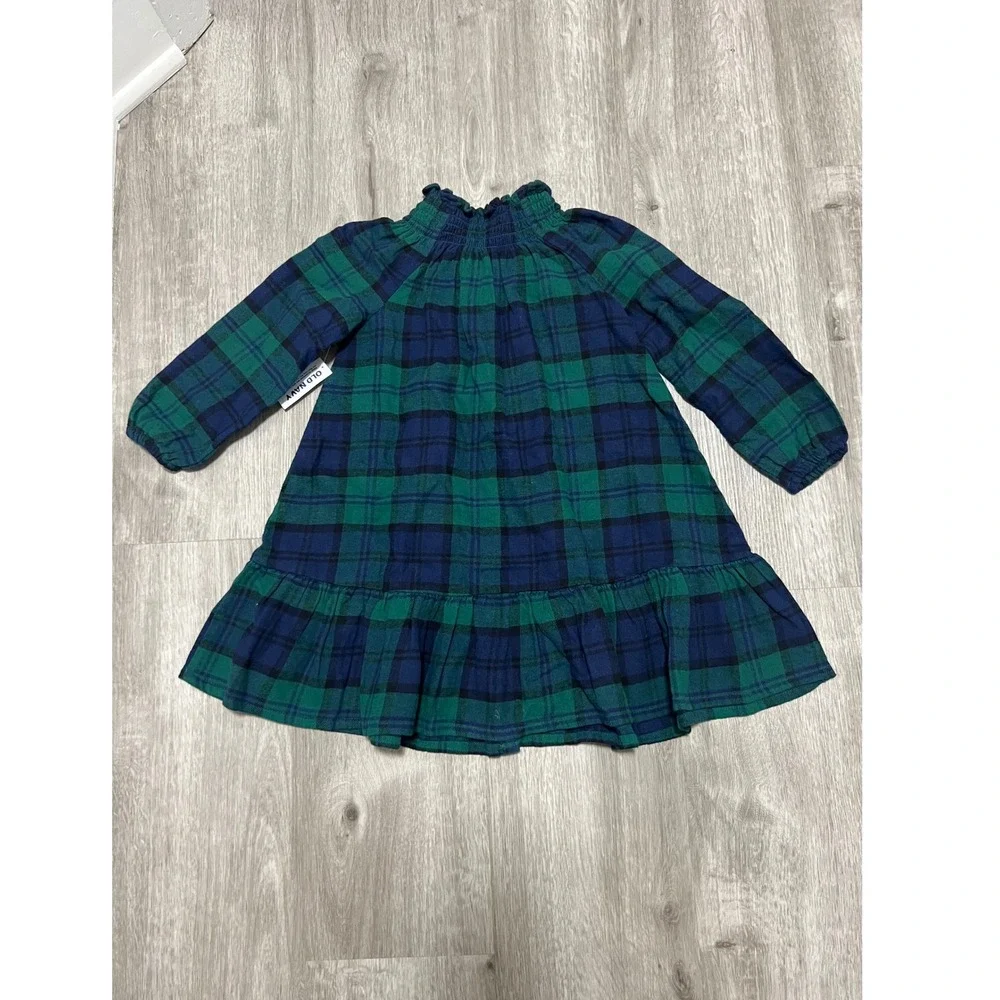 New - Old Navy girls holiday green & navy‎ plaid dress, size 5T